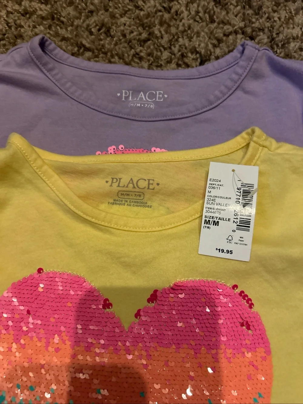 The Children's Place Purple and Yellow Sequin Shirts and Isaac Mizrahi Pink top